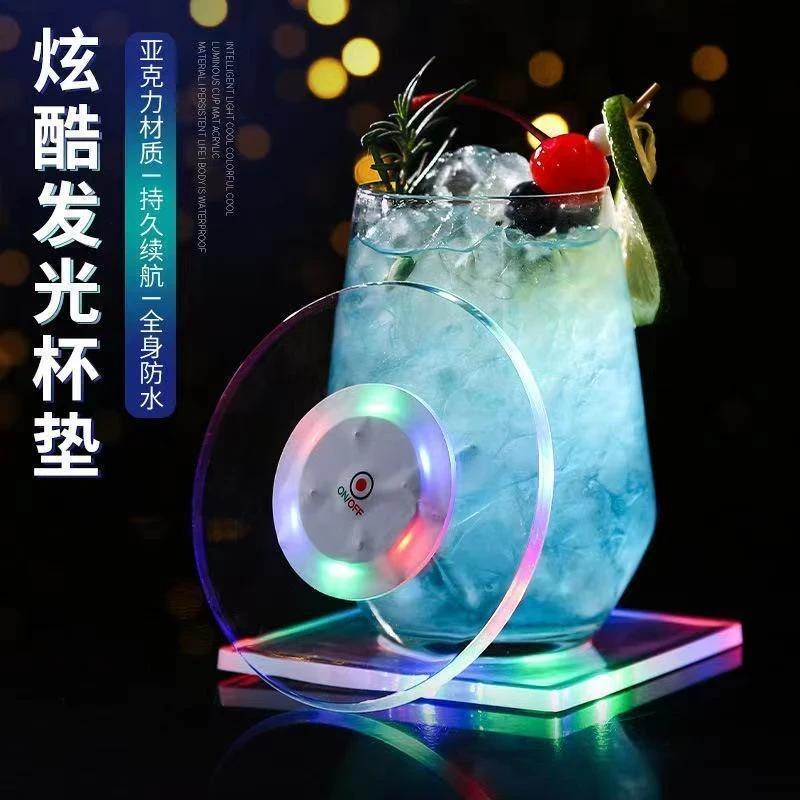 led发光杯垫鸡尾酒发光底座灯垫调就发光灯酒吧KTV酒杯贴灯座圆形