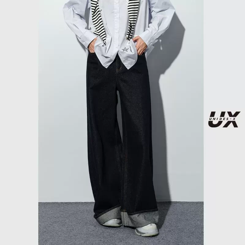 UX2025新款牛仔蓝大直筒裤女