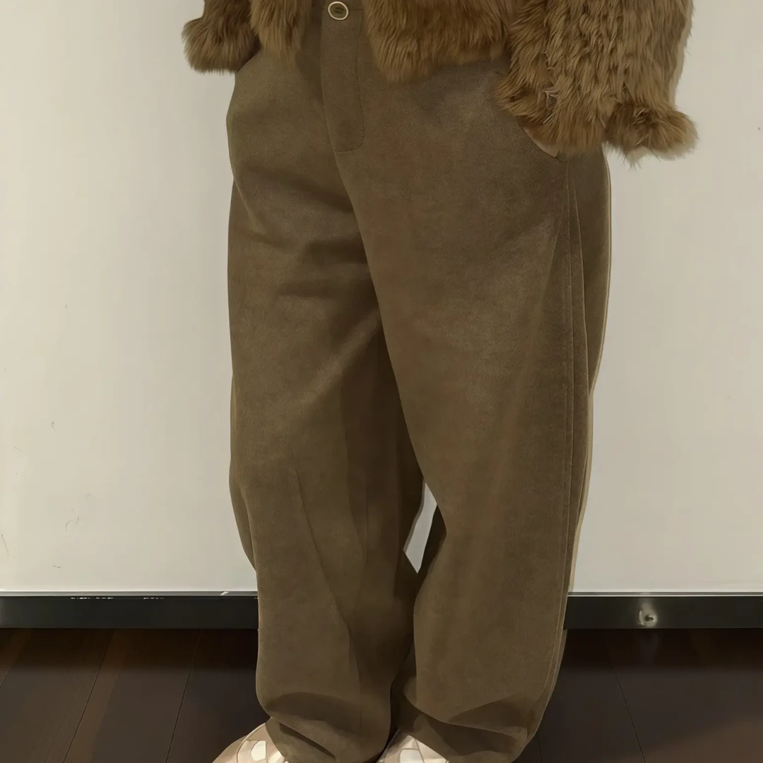 ruey original 软糯牛弯刀版型微阔轻水洗复古感日系羊毛休闲裤