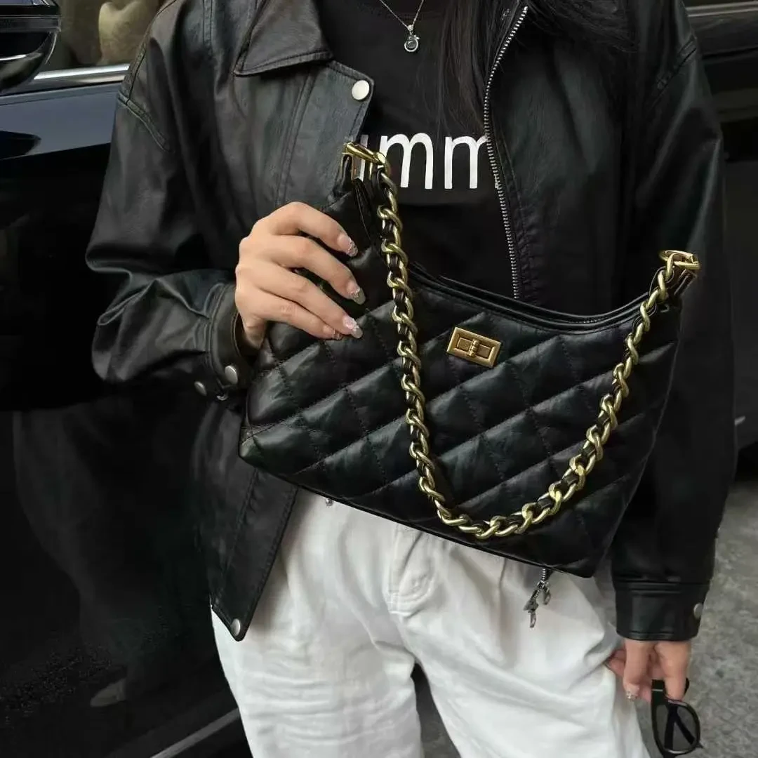 复古时尚小众女士单肩斜挎菱格链条包新款