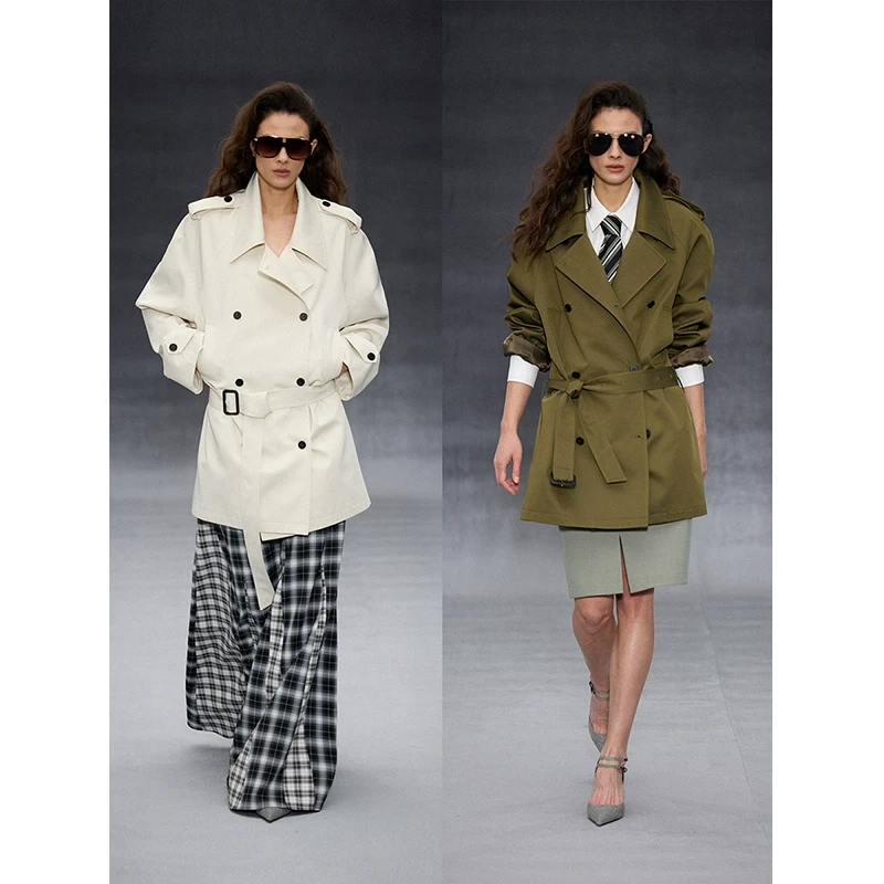 randpickee |random系列-早春双排扣翻领肩章廓形风衣