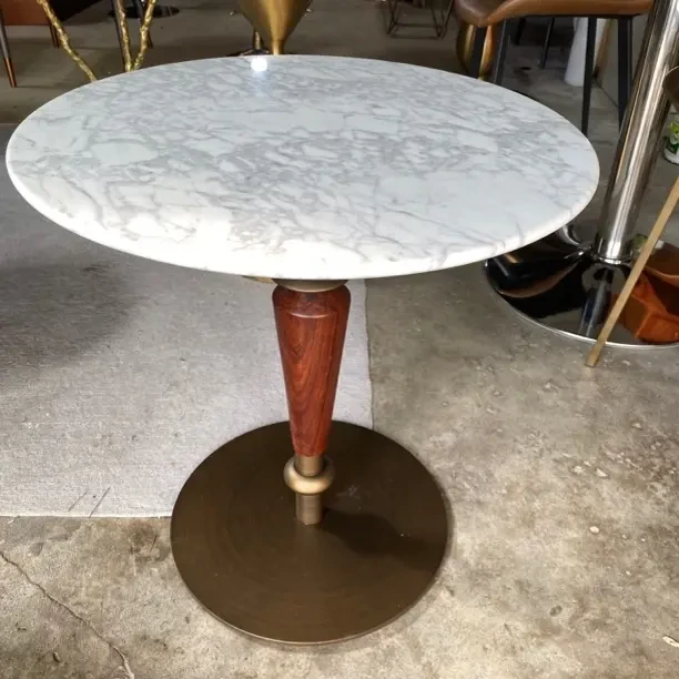 天然石意式轻奢创意角几568456金属工艺客厅茶几圆形白色简约圆桌