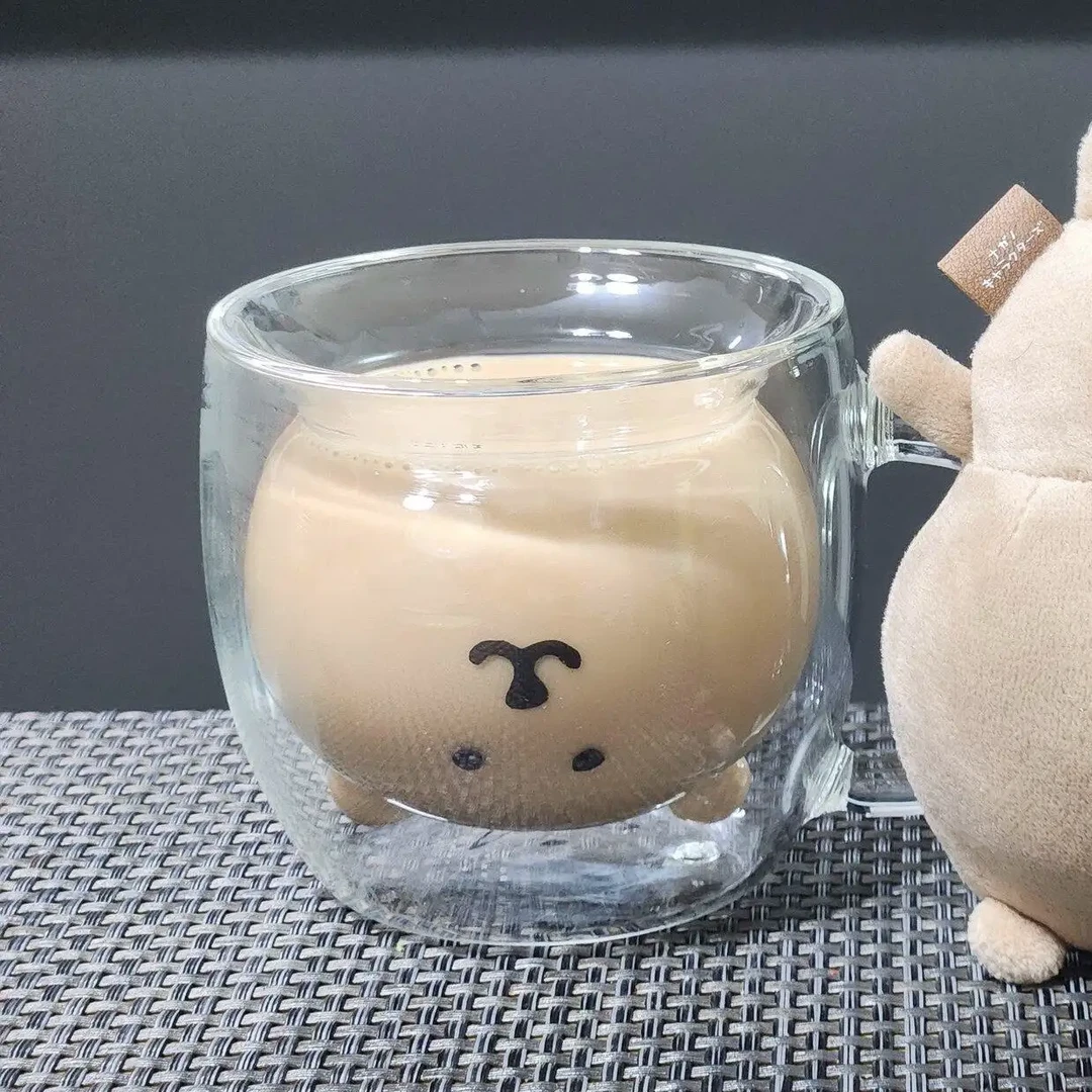 自嘲熊玻璃杯高颜值夏季果汁牛奶咖啡杯杯家用双层隔热水杯耐高温