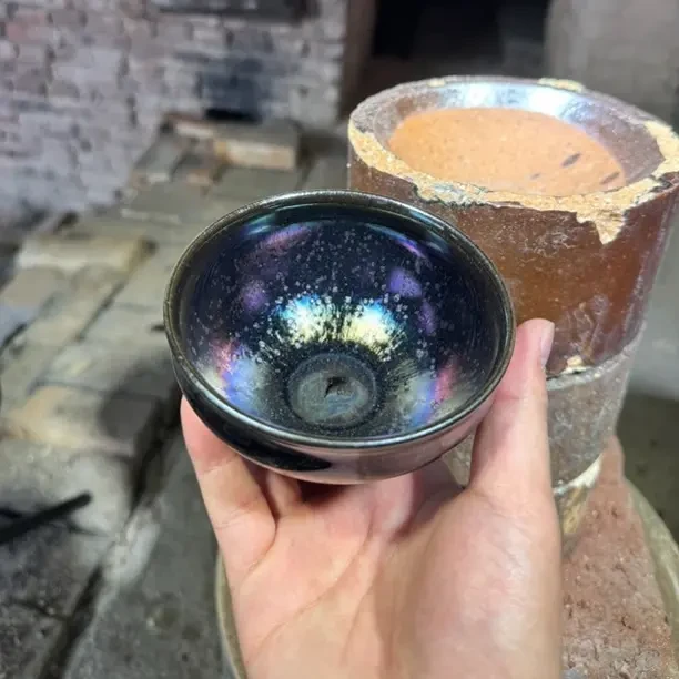 建窑建盏 万象曜变 茶盏主人杯 电烧