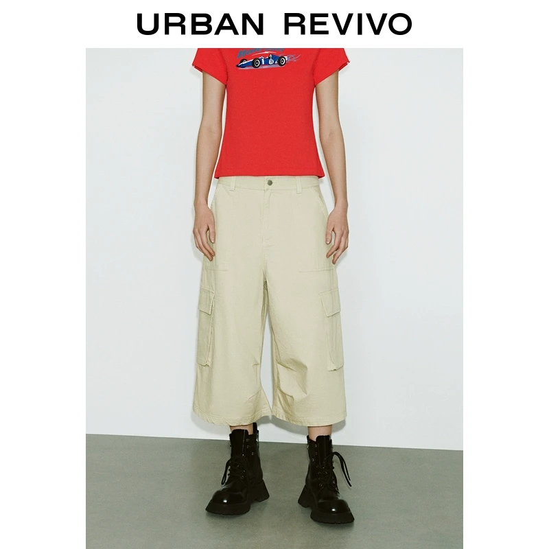 UR2025春季新品女装欧若风休闲工装风口袋七分阔腿裤UYV650014
