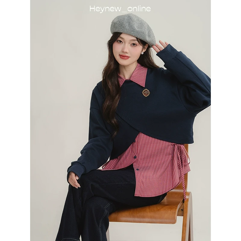 【年底宠粉福利】藏青色小众设计感圆领套头针织衫马甲女-LY152HN