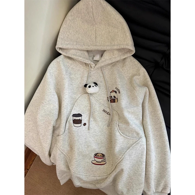 刺绣熊猫连帽卫衣男外套长袖2025新款春季薄款宽松情侣外套上衣