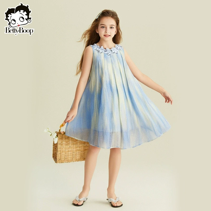 贝蒂童装女童夏季无袖水墨蓝连衣裙子2025年新品儿童中大童25415