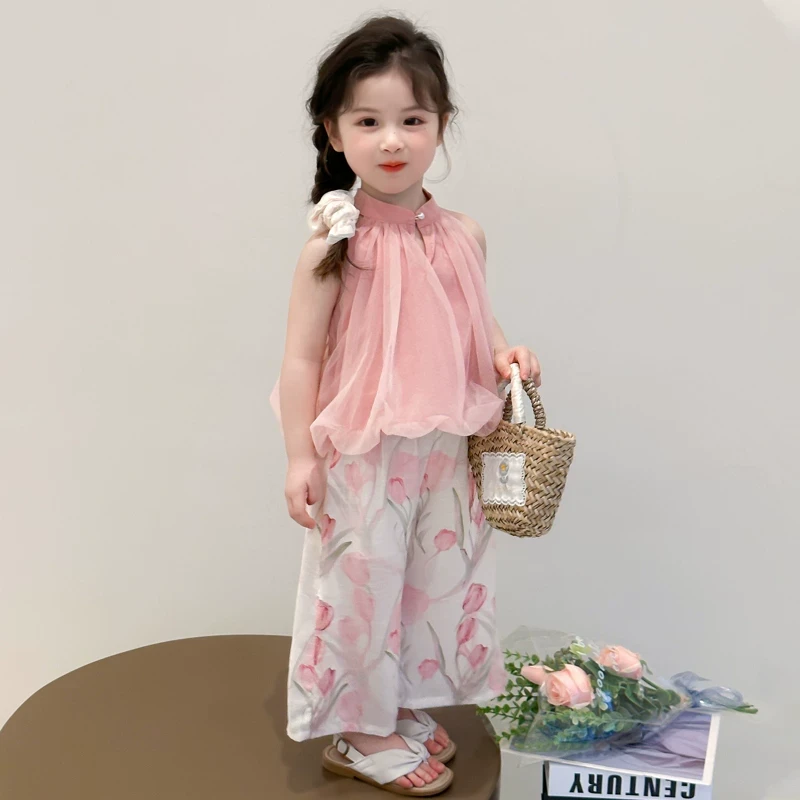 女童夏装无袖套装2025新款儿童网红炸街阔腿裤两件套宝宝夏季衣服