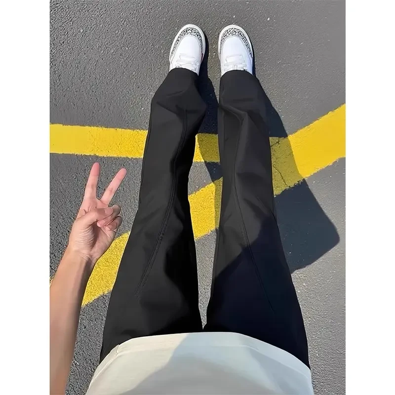 黑色斜切冰丝速干裤子男夏薄款美式直筒工装裤户外运动软壳冲锋裤