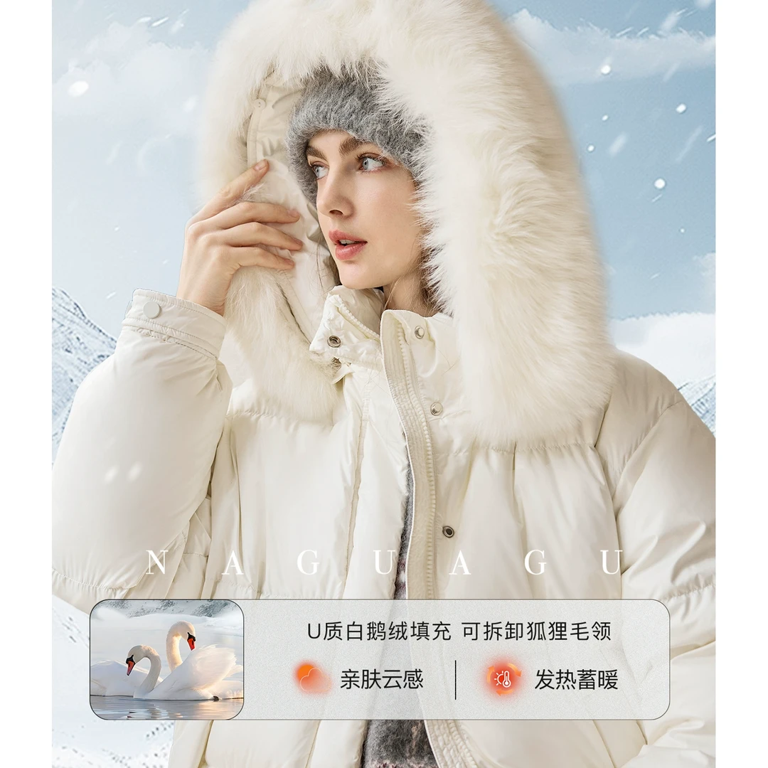 南瓜谷 名古屋白鹅绒~髙充绒量秋冬新款加厚保暖狐狸毛连帽羽绒服
