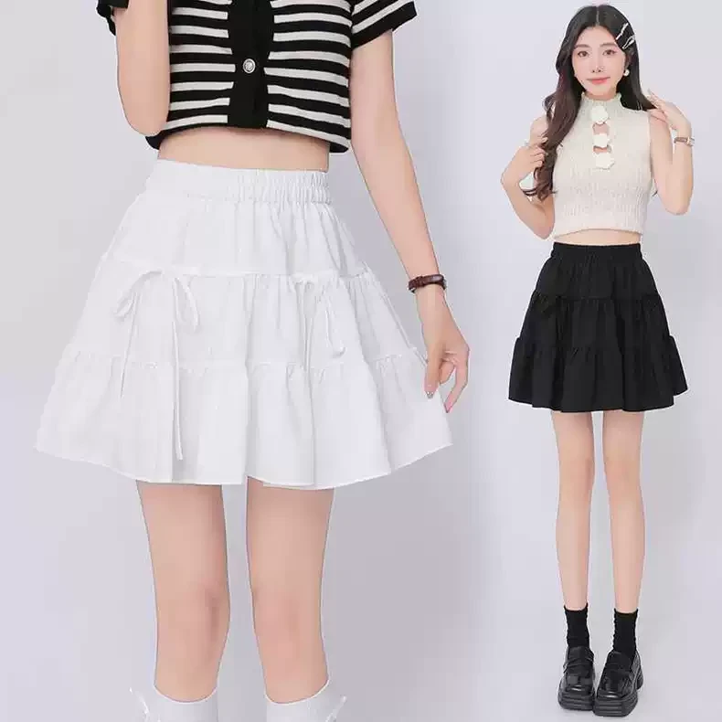 蝴蝶结白色蛋糕半身裙女夏季高腰显瘦百搭防走光蓬蓬字A字短裙子