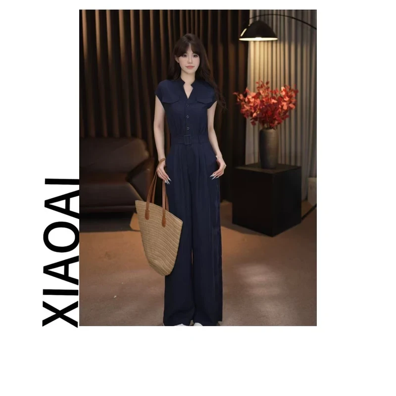 【腰带+丝巾】小艾F098初夏新款2025高级气质显瘦连体裤套装女