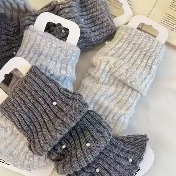 甜美钉珠装饰小腿袜套女秋冬款个性洋气百搭堆堆袜套