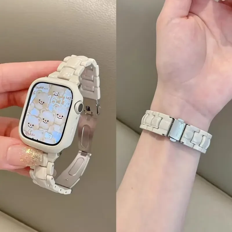 适用苹果ApplewatchS10/9/8SEultra手表表带细款树脂糖果亚克力