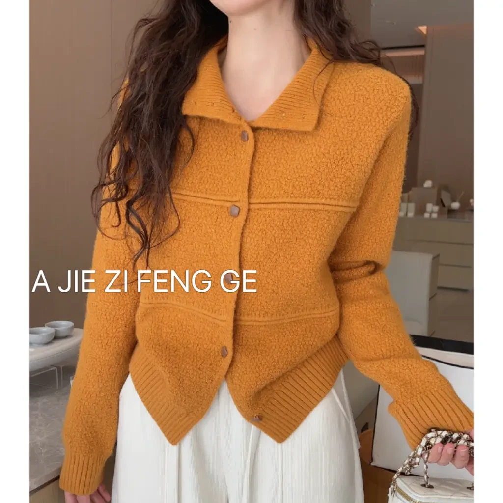 2025秋冬新款韩版立领可翻领毛针织开衫女高级感气质百搭毛衣外套