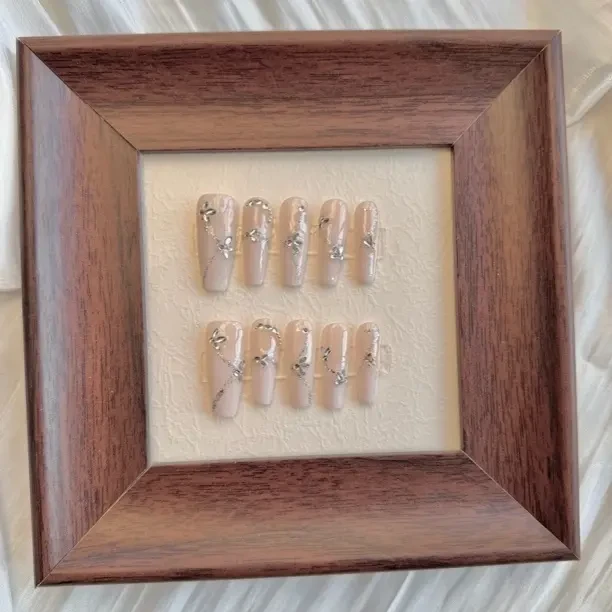 手工爆闪冰透香槟色高级感优雅风穿戴甲片