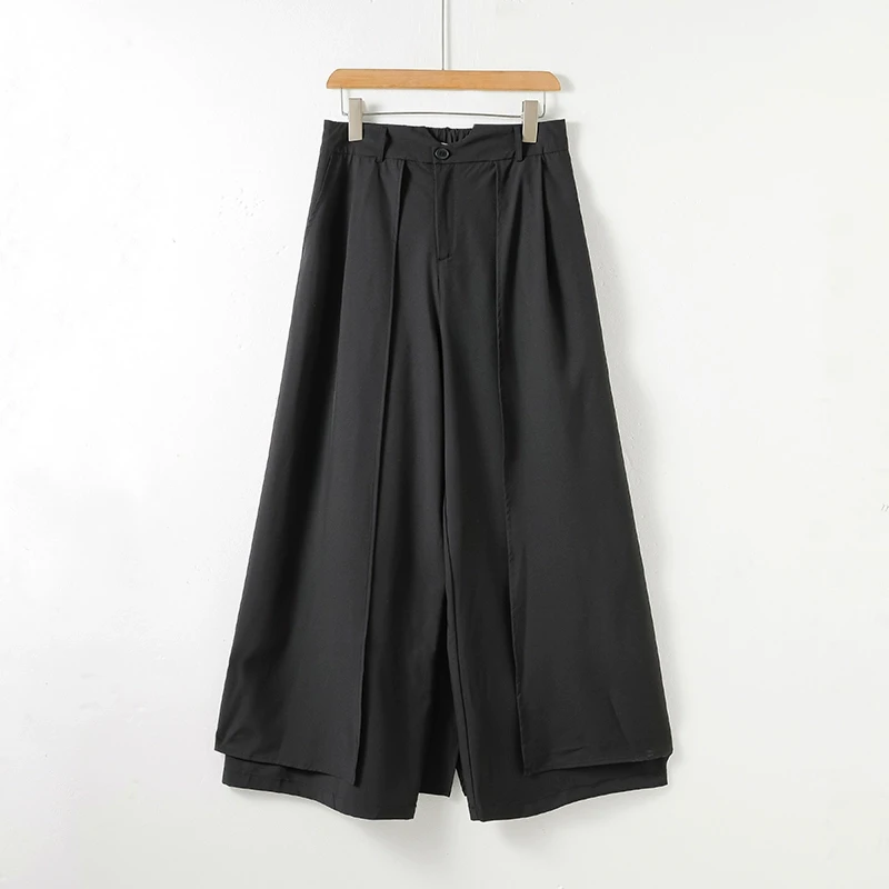 新中式国风宽松垂感拖地长裤男春季汉服裙裤双层拼接设计感剑道裤