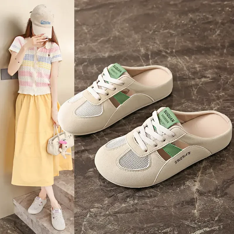 包头半拖鞋外穿鞋子2025夏季新款休闲一脚蹬懒人薄底小白鞋12