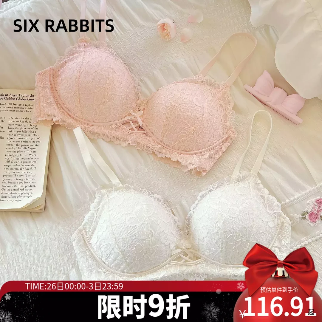 六只兔子内衣女性感蕾丝小胸聚拢显大蜜桃胸防下垂法式纯欲风文胸
