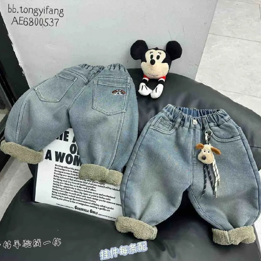 加绒加厚牛仔裤冬季保暖休闲裤男女童一条过冬长裤6800537