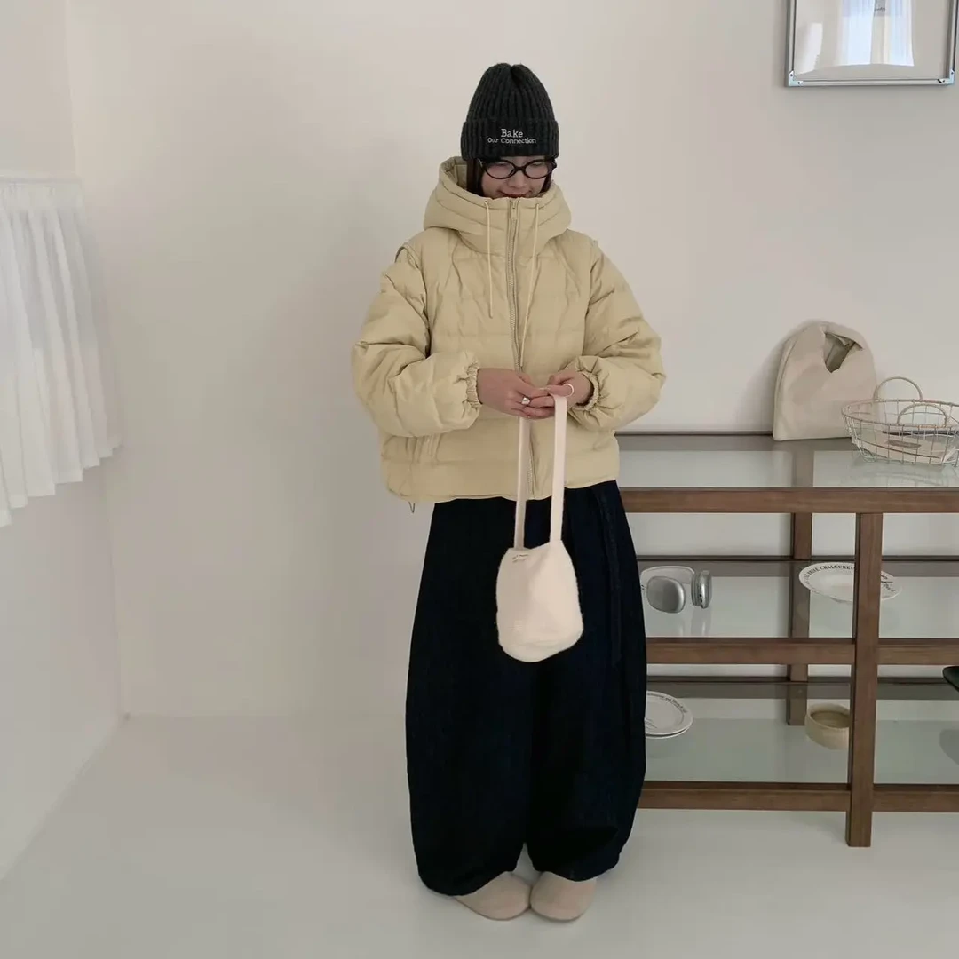 韩系连帽宽松加厚保暖羽绒服女冬季短款外套