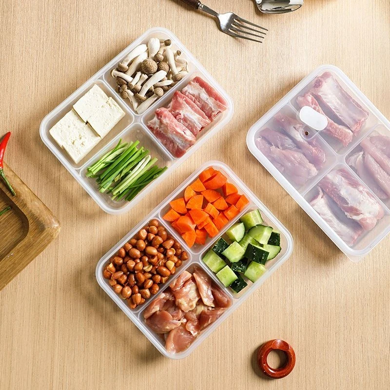 【厂家直销】冰箱4格收纳盒家用分格冻肉蔬菜食物分装盒大容量