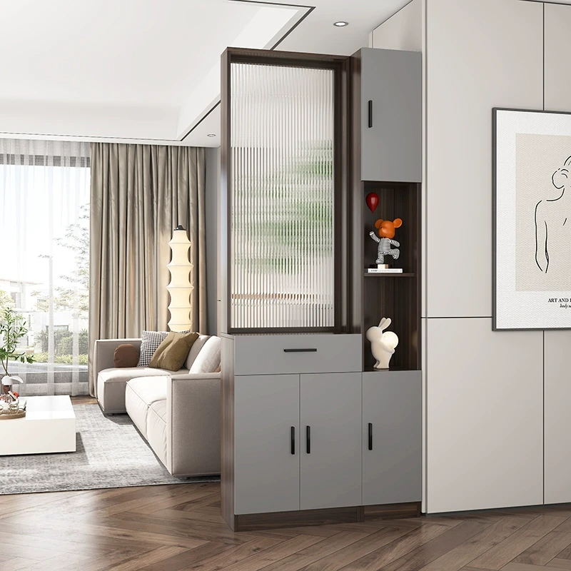 高端品质长虹屏风隔断带柜子实木置物架客厅入户简约现代进门玄关