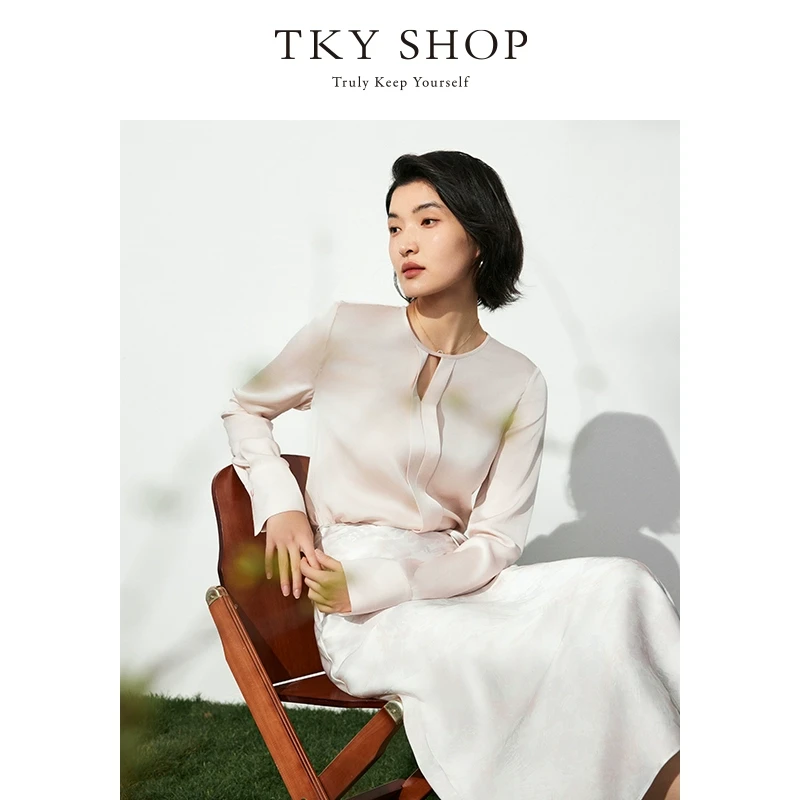 TKYSHOP宽松蚕丝衬衫夏款桑蚕丝上衣女通勤优雅时髦 10H1JA04G095