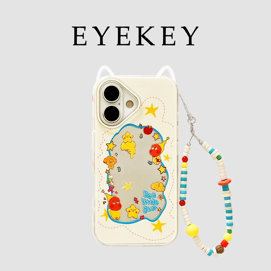 eyekey·ins卡通星星小人立体猫耳朵镜面适用iPhone16promax手机