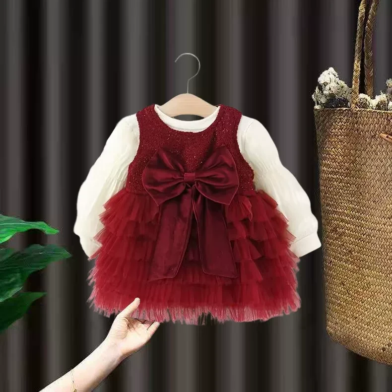 女童春秋连衣裙女孩婴儿公主裙2025新款宝宝周岁生日礼服抓周裙子