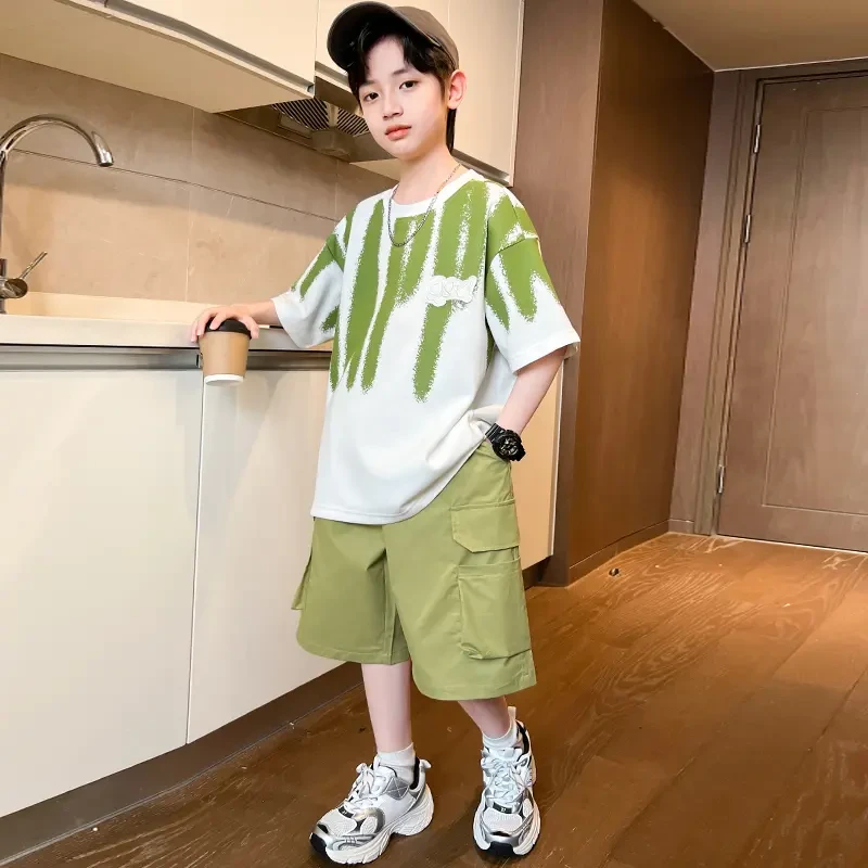 男童夏装短袖套装2025新款儿童中大童洋气夏季小男孩夏款衣服潮酷