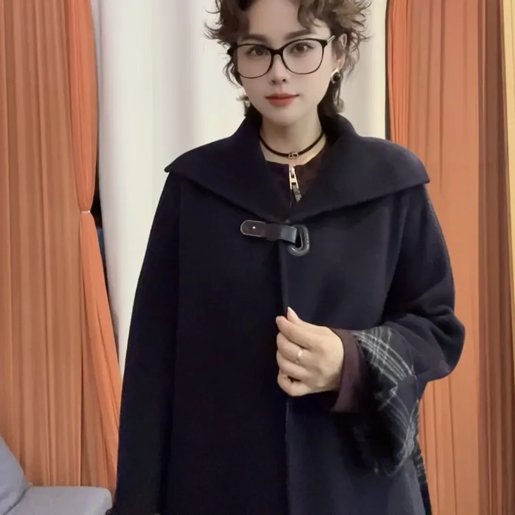 长款双面绒翻领皮扣大气大衣秋冬外套