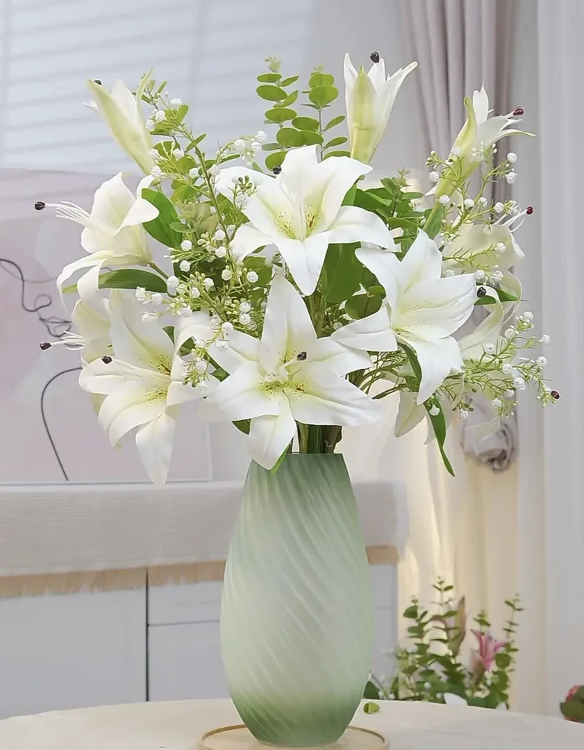 百合仿真花束客厅餐桌玄关斗柜摆件浪漫花束