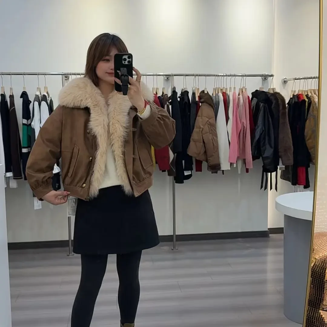 魏佳推荐-海军领大毛领鹅绒羽绒服外套5913