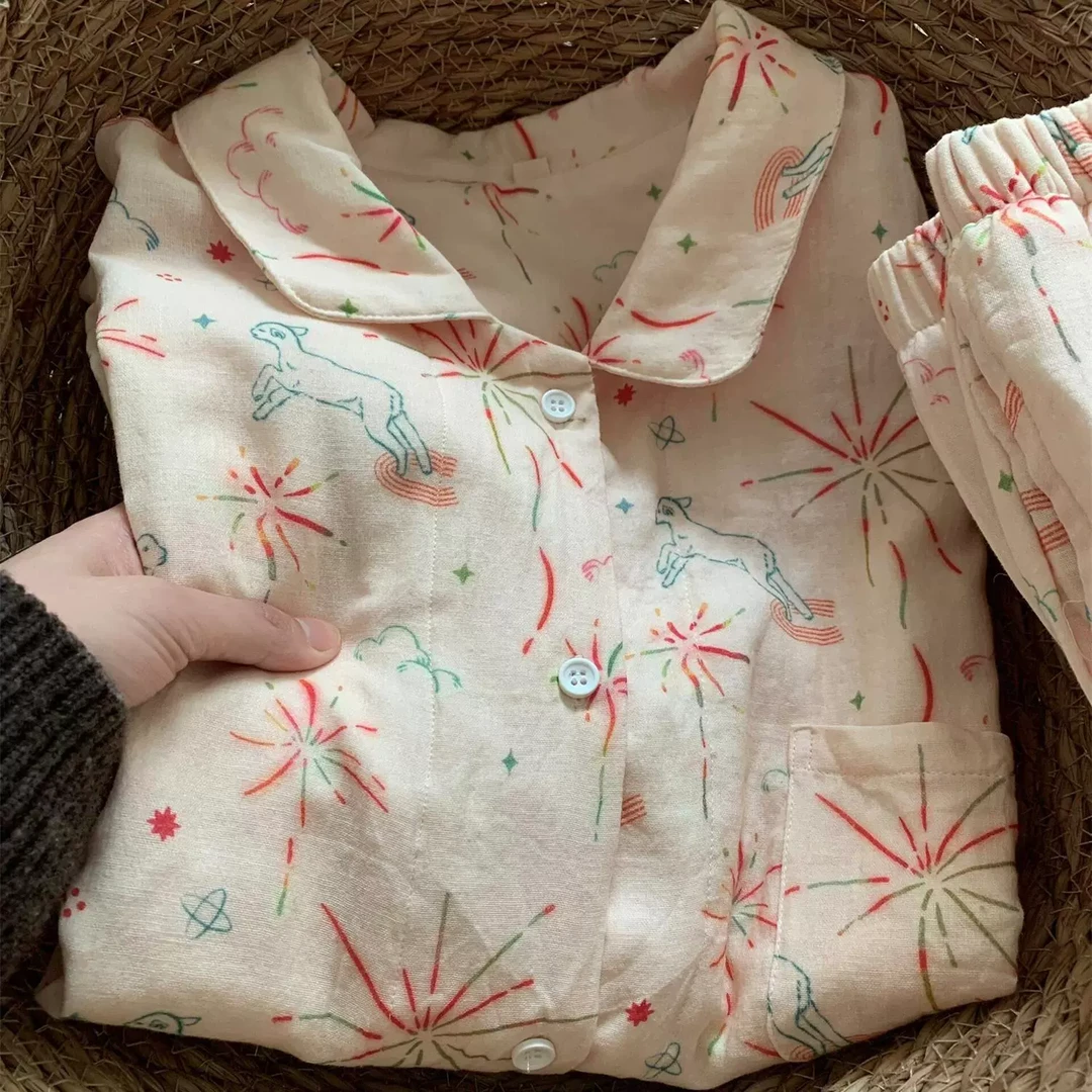 【烟火小狗】少女甜美卡通印花开衫睡衣女2025春秋家居服大码套装