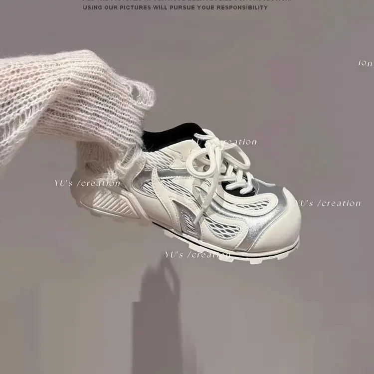 ''失序美学''保龄球鞋阿甘鞋女2025夏季新款网面真皮大头老爹鞋