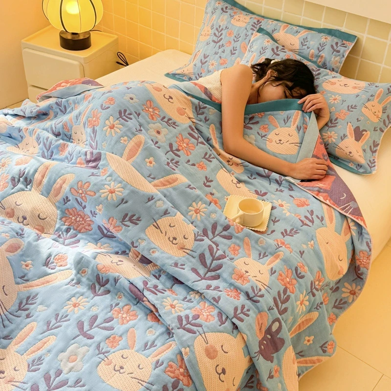 夏日加厚三层纱布空调被单双人适用沙发午睡盖毯床上用品舒适毯子