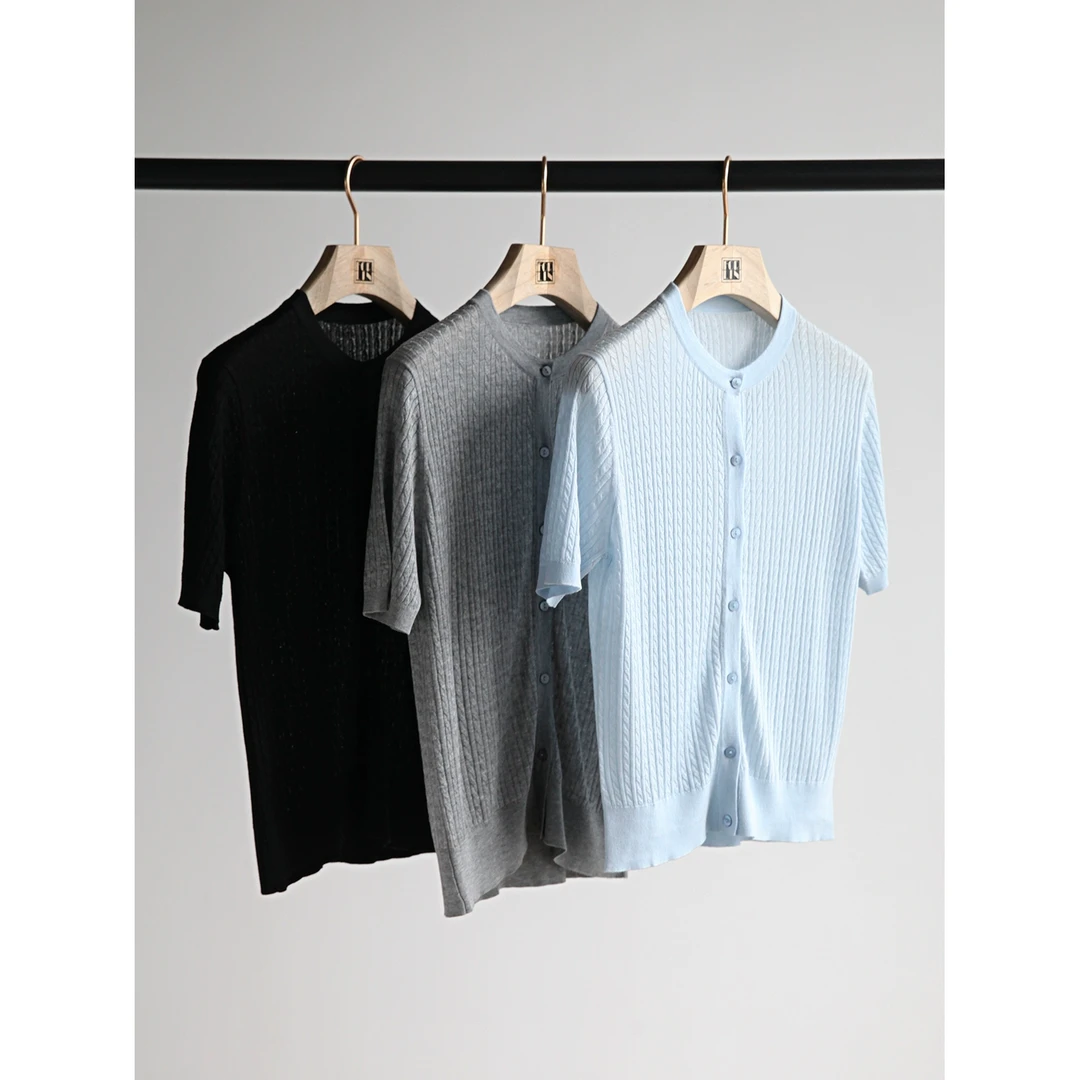 Forlin芙临 进口三醋酸莱赛尔 绞花针织开衫 短袖上衣 GNS15239