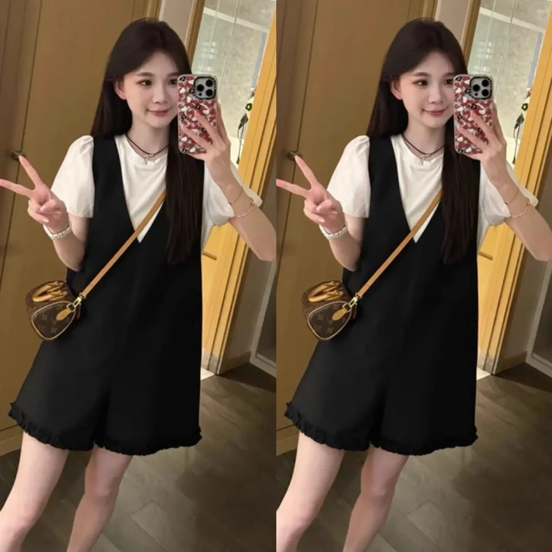 女装夏季新款背带短裤显瘦网红洋气时尚休闲外穿阔腿薄款两件套装