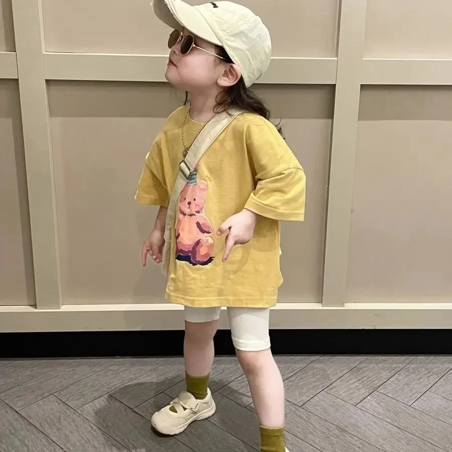 2025夏季新款女宝宝短袖骑行裤套装儿童圆领T恤女童上衣童装Z001