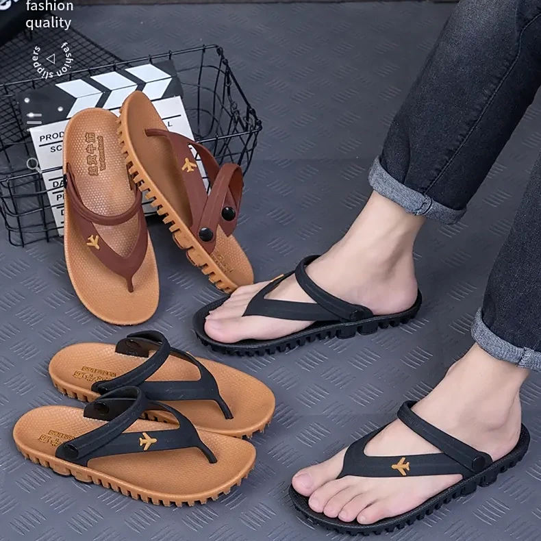 男士凉鞋耐磨防滑耐磨夏季户外开车人字拖鞋沙滩软胶凉拖中老年