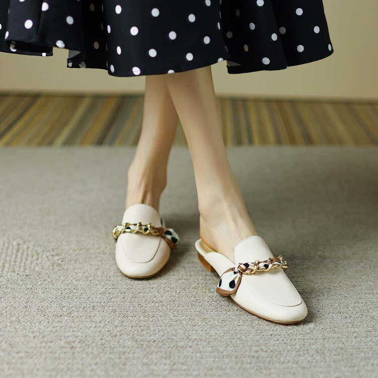 里外全皮！法式复古包头半拖女拖鞋厚底拖鞋女老钱风松弛感鞋子