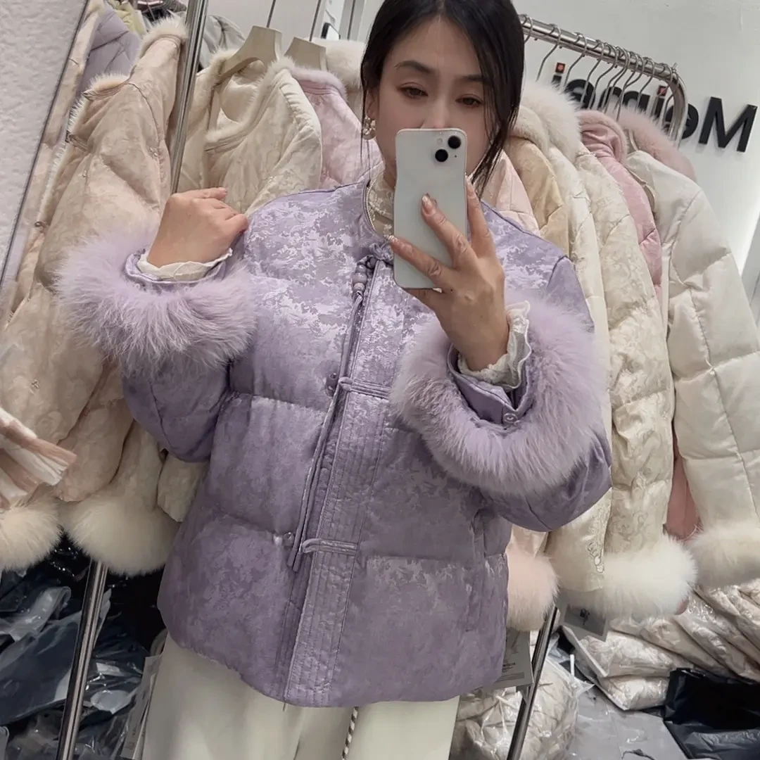 新中式国风白鸭绒冬季女棉服外套