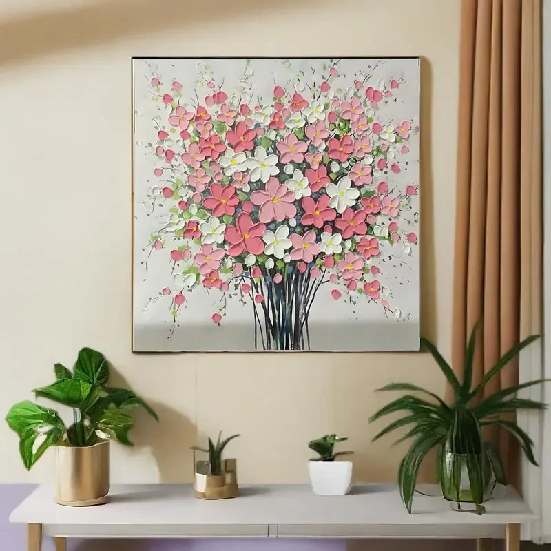 一路繁花印象派︱3D手绘油画客厅添笔装饰画沙发背景墙挂画背景画