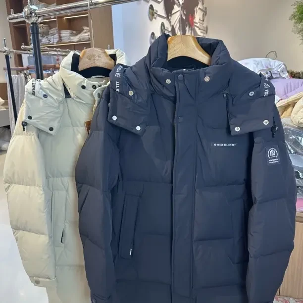 8038冬季新款中长款黑色保暖羽绒服外套男款加厚简约通勤