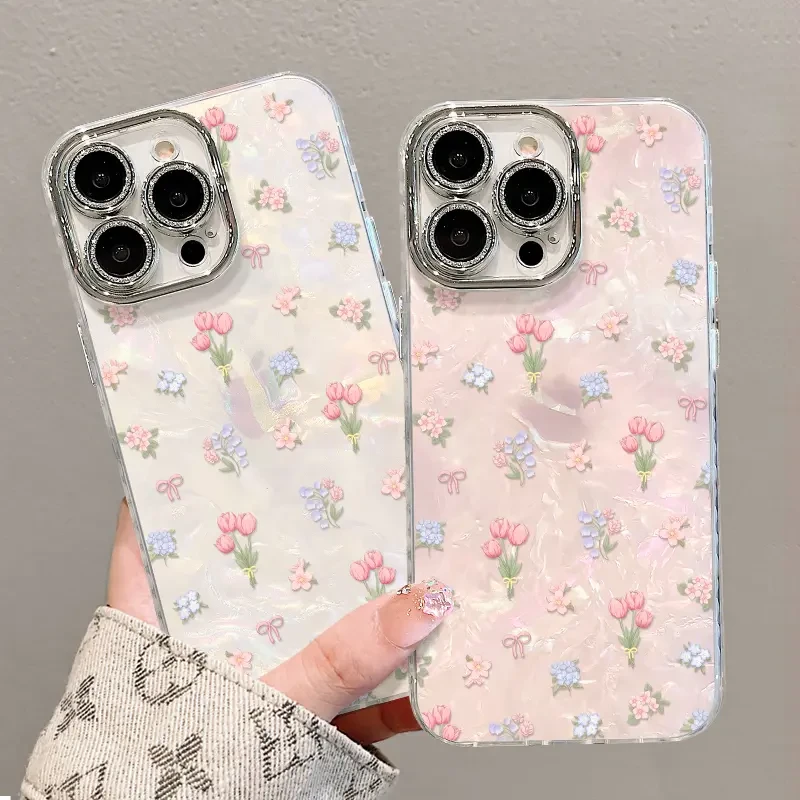 适用适用满屏碎花苹果15promax华为oppo小米iPhone16精孔贝壳纹手