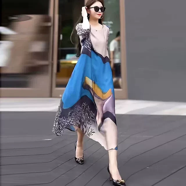 阔太太桑蚕丝连衣裙夏天女胖人妈妈高端遮肚杭州真丝裙子高档高贵