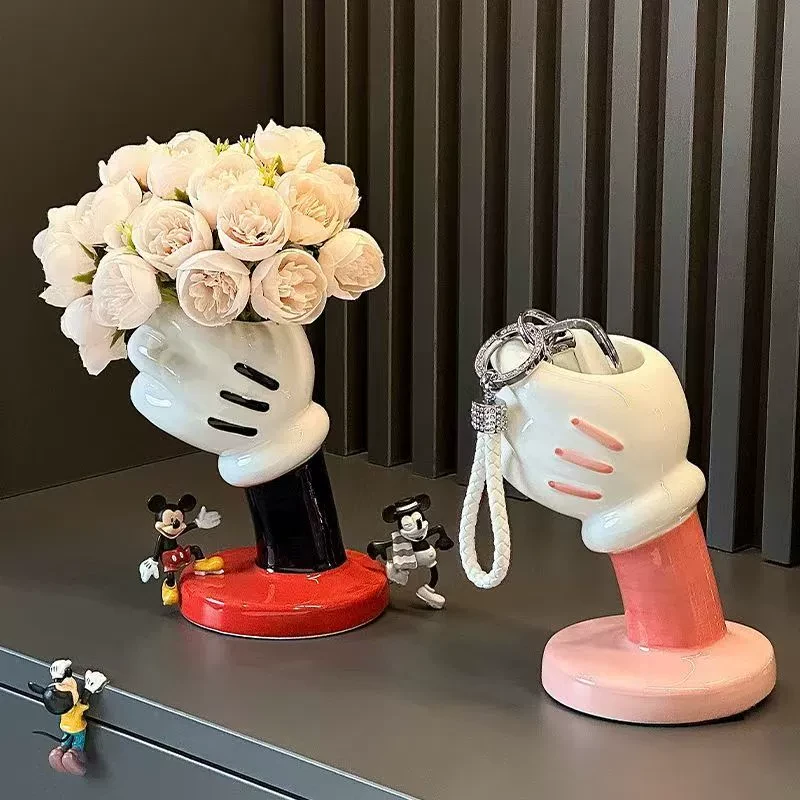 轻奢米奇手握花瓶花束客厅桌面装饰品花插创意桌面手握花瓶摆件