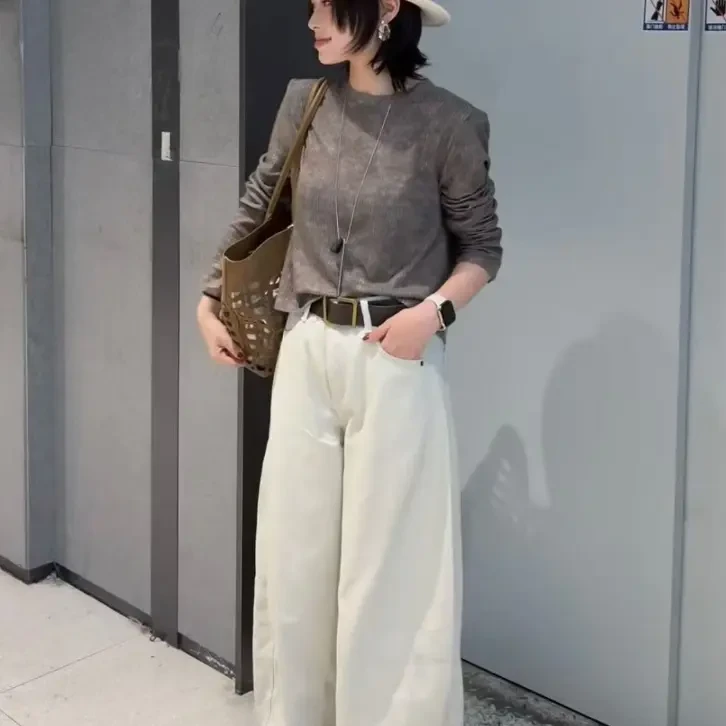【艾美派】长袖印花百搭休闲通勤女T恤圆领打底衫女士2025短款6680